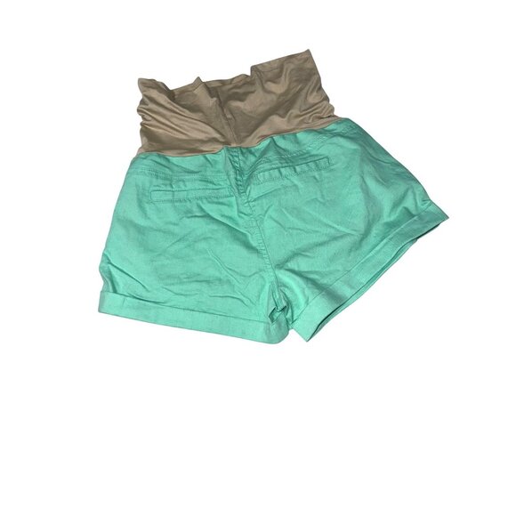 Celebrity Pink Maternity High-Waist Green Shorts With Beige Stretch Waistband - Picture 5 of 7